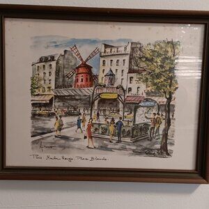 Vintage Framed - PARIS Moulin Rouge Place Blanche - By Arno Print - Circa 1960's